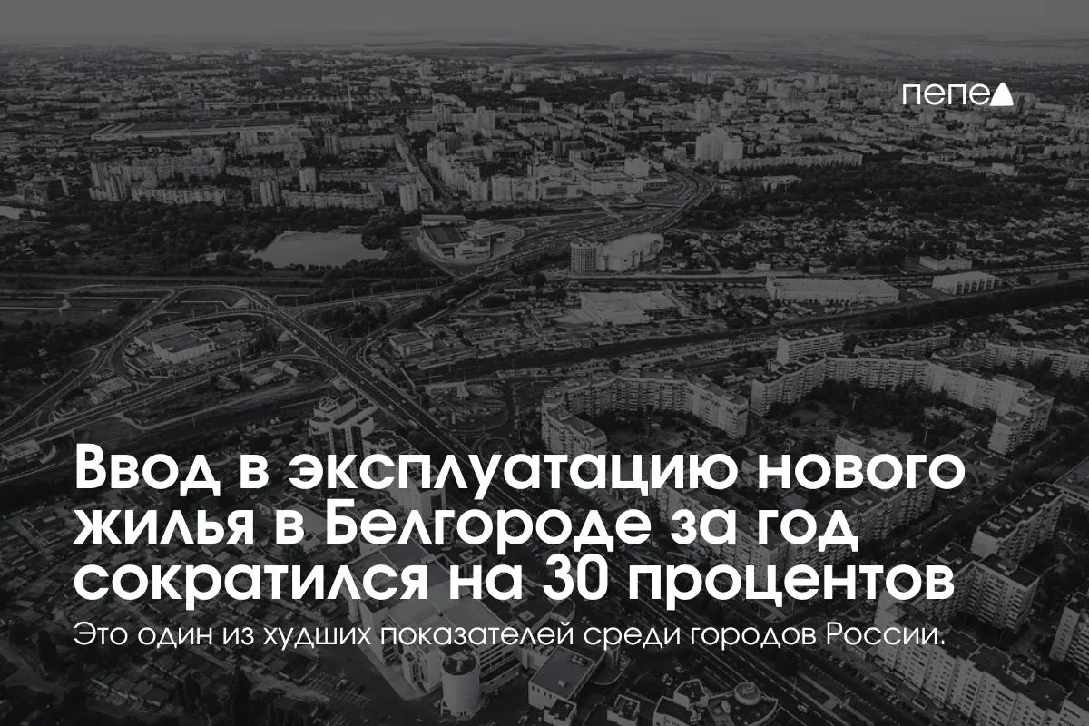 В 2025 году в Белгороде ввели в эксплуатацию 57 тыс. кв. м жилья (0,17 кв. м на человека) — падение второй год подряд и низкий результат по сравнению с крупнейшими городами страны.